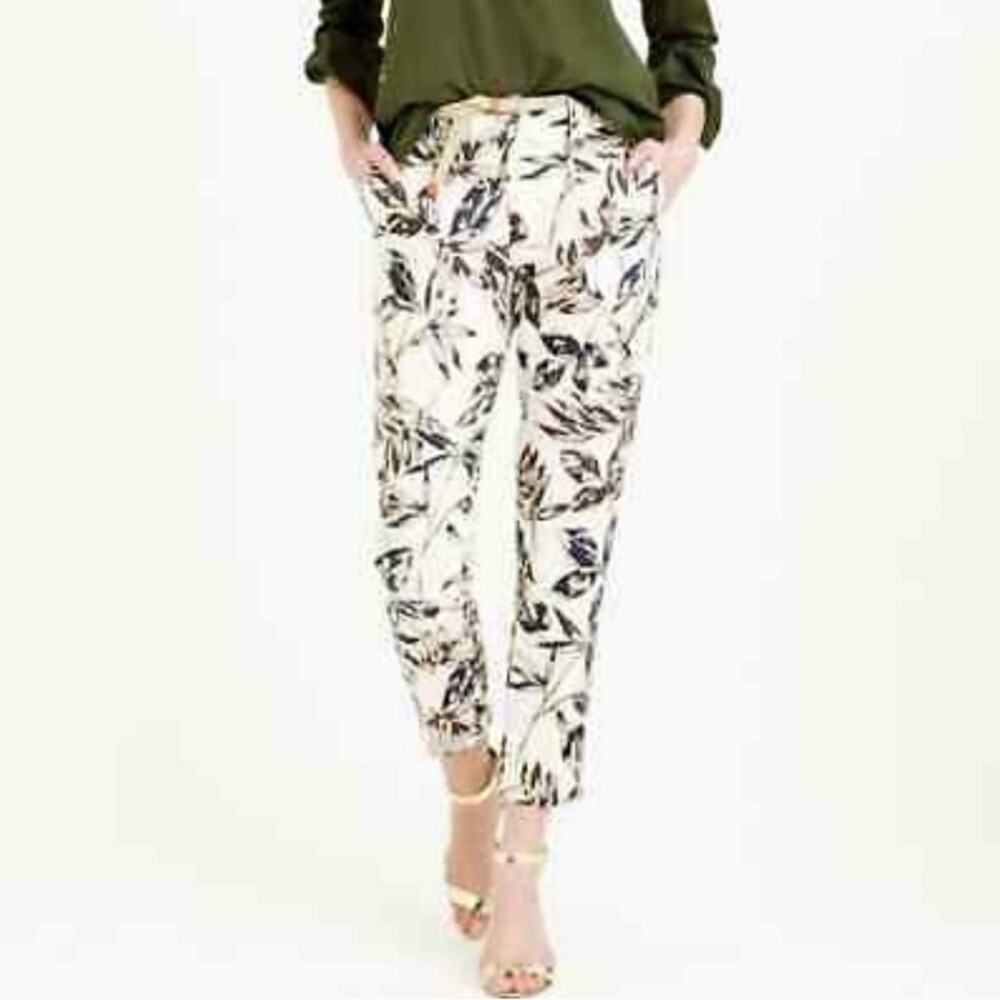 J Crew Garden Gold Foil Metallic Leaf Print Linen Pants